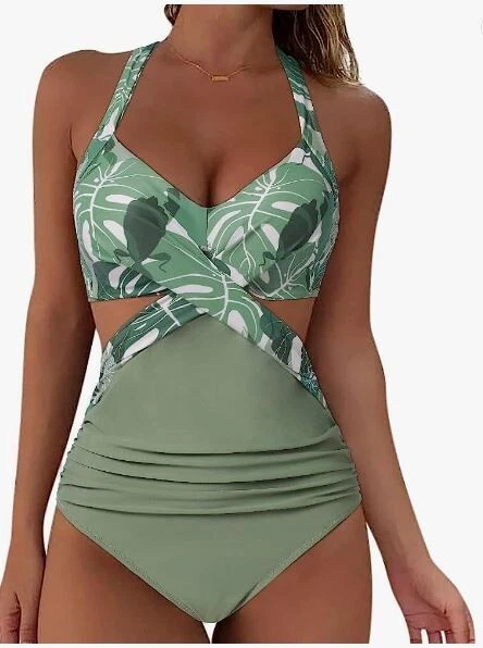 Women Wrap Cut Out One Piece Swimsuit High Waisted Monokini Bathing Suit