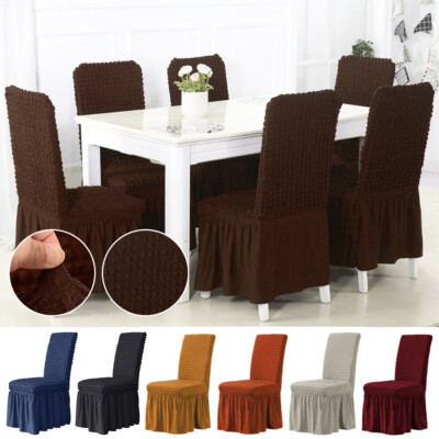 Bubble Lattice Slipcovers Stretch High Back Dining Room Chair Covers with Skirt