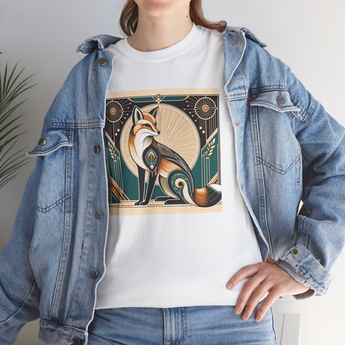 Unisex Adult T Shirt Art Deco Stylized Fox Elegantly Geometric Graphic Tee - Foto 21 di 25