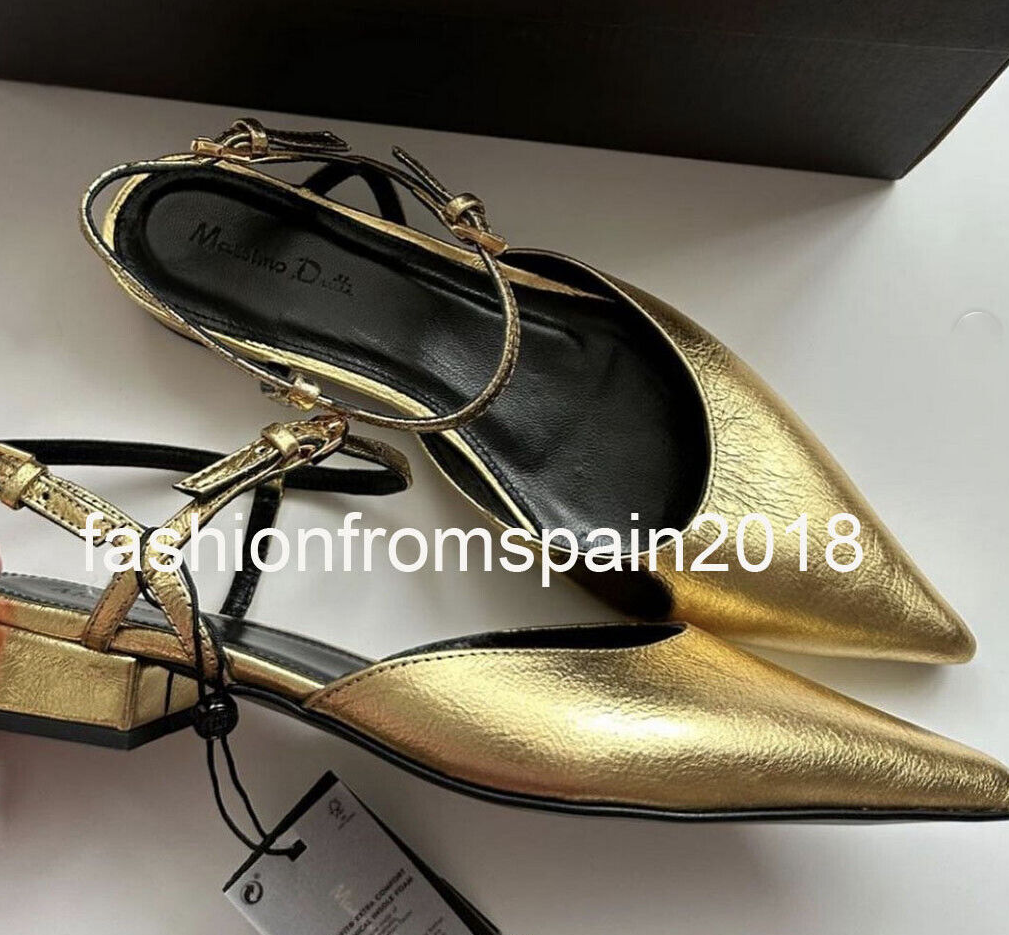 MASSIMO DUTTI NEW WOMAN Leather high-heel mules SHOES GOLD 35-42 1506/150 |  eBay