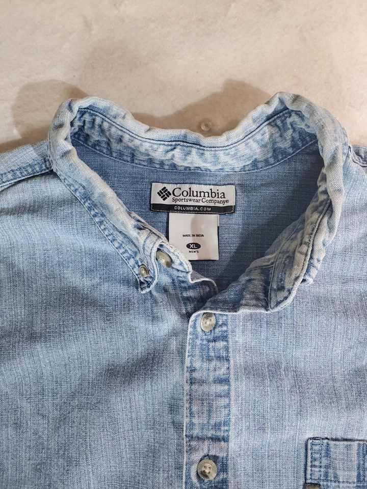 Camisa de mezclilla Columbia Signature manga larga con botones para hombre talla XL lavado claro Foto 4 de 4