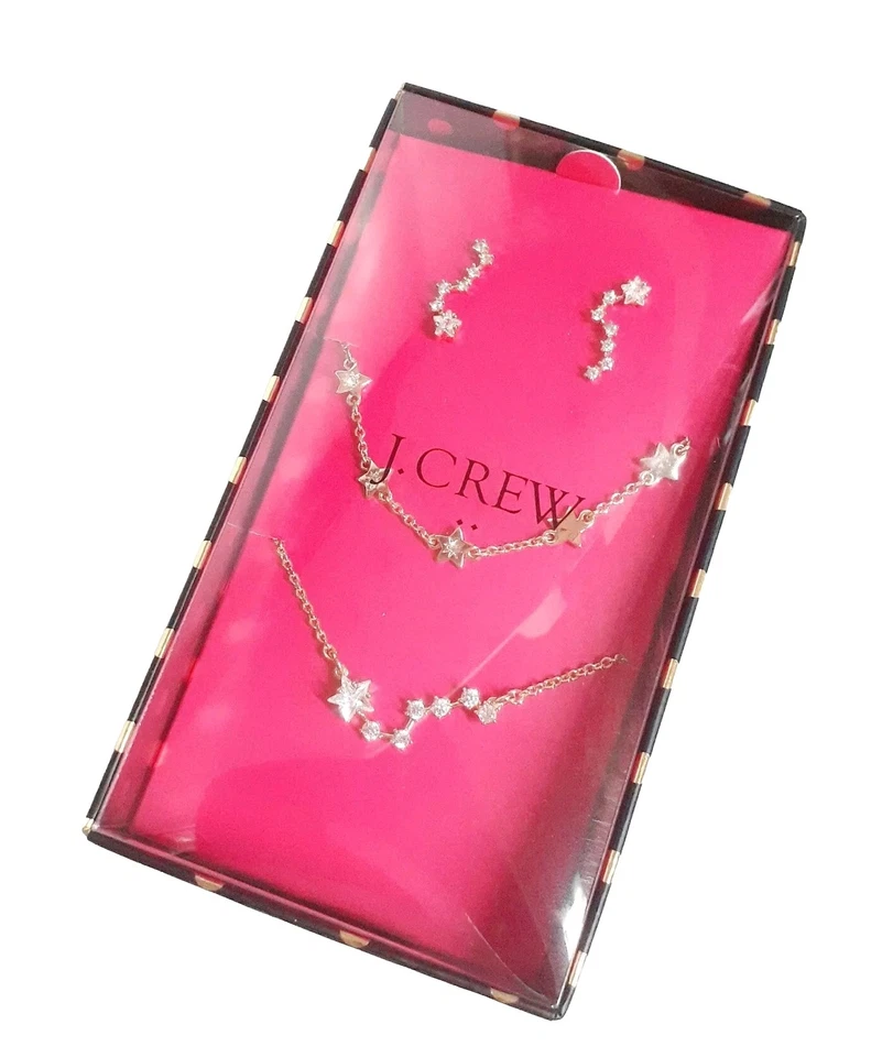 J.Crew Factory Celestial Crystal Necklace Earring Bracelet Set Gold Plated NWT - Image 3 of 4