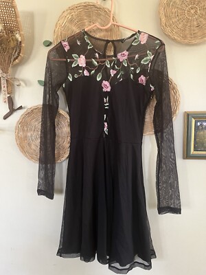 black embroidered rose dress Ruby Black Evening Mesh Dress with Embroidered Roses main image 1