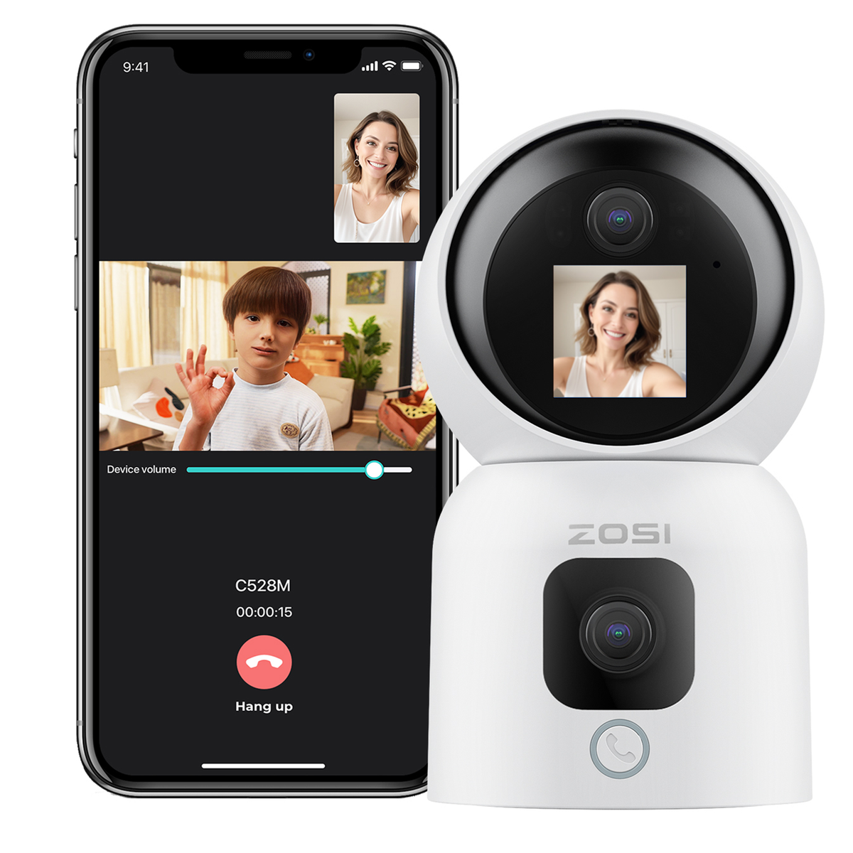 ZOSI Home Baby Monitor Security Camera 2K Dual-Lens Pan/Tilt One-Touch  Calling