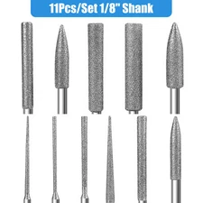 11Pcs Diamond Burr Stone Carving Grinding Bits 1/8" Shank for Dremel Rotary Tool