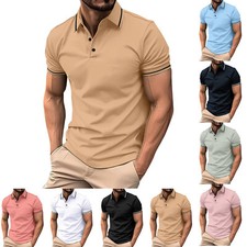 Men Short Sleeve Polo Shirts Casual Business Golf Button Slim Fit Tops T Shirt