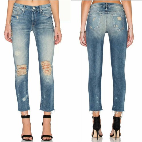 Fray Mid-Rise Cropped Destructed JEANS 