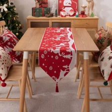 Enova Home Modern Christmas Cotton Linen Table Runner with Tassel