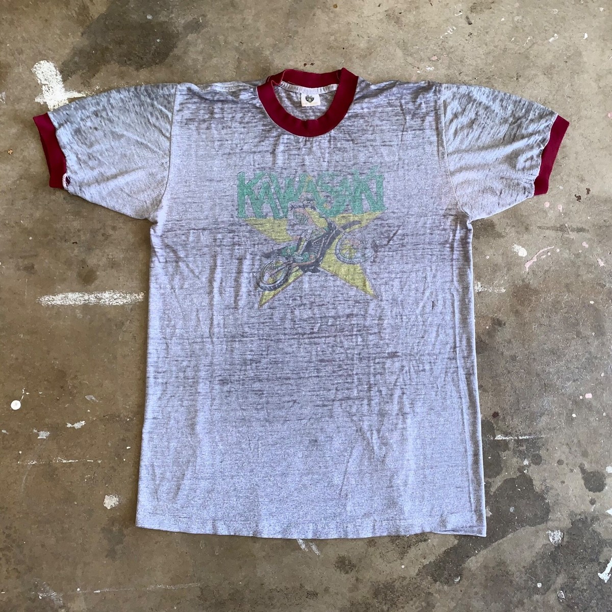 70s VINTAGE KAWASAKI MOTORCYCLES RINGER T-SHIRT SZ M MX 70s VINTAGE KAWASAKI MOTORCYCLES RINGER T-SHIRT SZ M MX