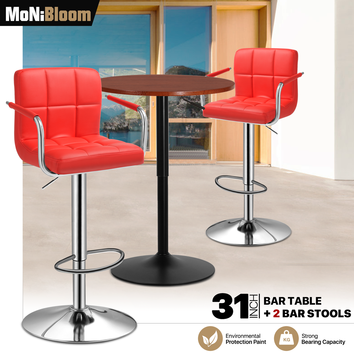 Piece[BAR STOOLS+PUB TABLE]Swivel Tabletop Adjustable Height