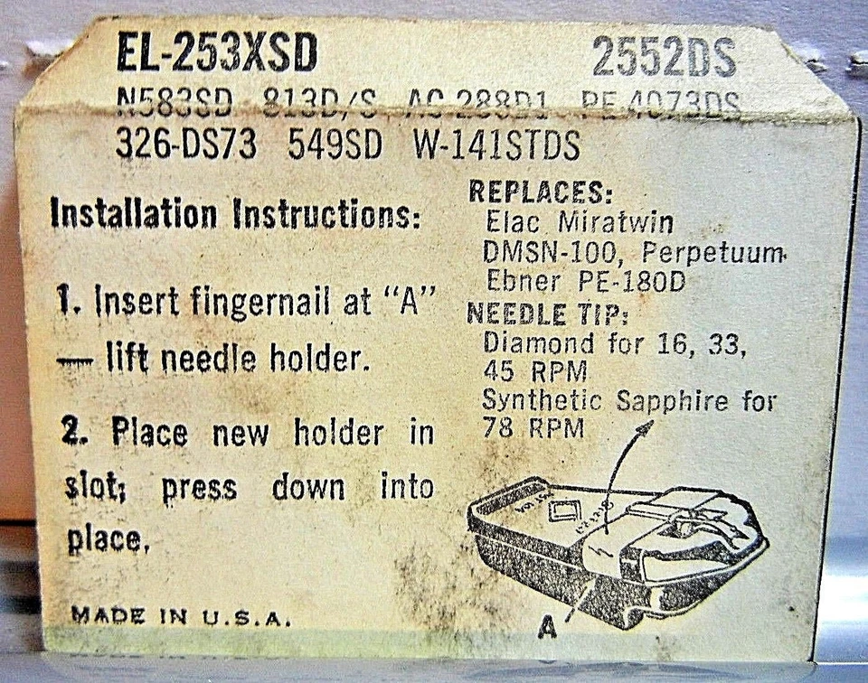 Phonograph Needle EV 2552DS for Elac Miratwin PE180 DNM-100 Elac KST100 326-DS73 - Image 2 of 4