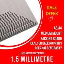 1500 Micron Greyboard, A3, A4, 1.5mm Card, Thick Mount Backing Board, SALE OFFER