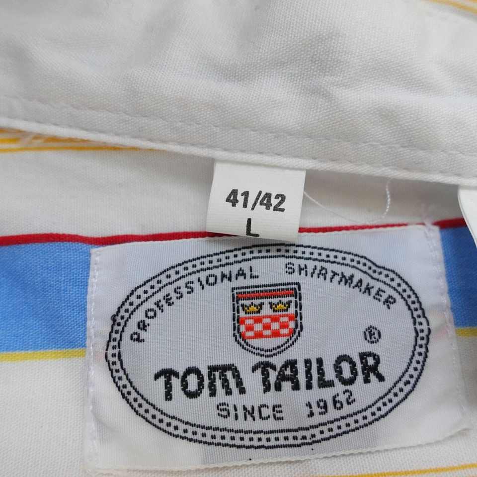 VINTAGE Tom Tailor Shirt Mens Large Blue Striped Cotton Casual Classic Camp MOD - Image 3 of 4