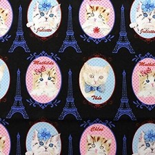 Cute French Cats in Frames Navy Blue 100 Cotton Fabric by The Yard