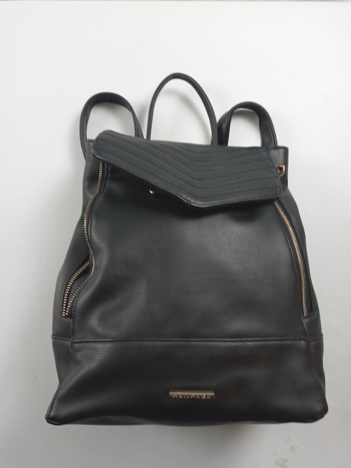 Rampage Vegan Leather Backpack Black Gold Zipper Accent Adjustable Straps Bag