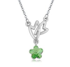 green CRYSTAL butterfly 925 sterling SILVER 18" necklace female mom FREE box