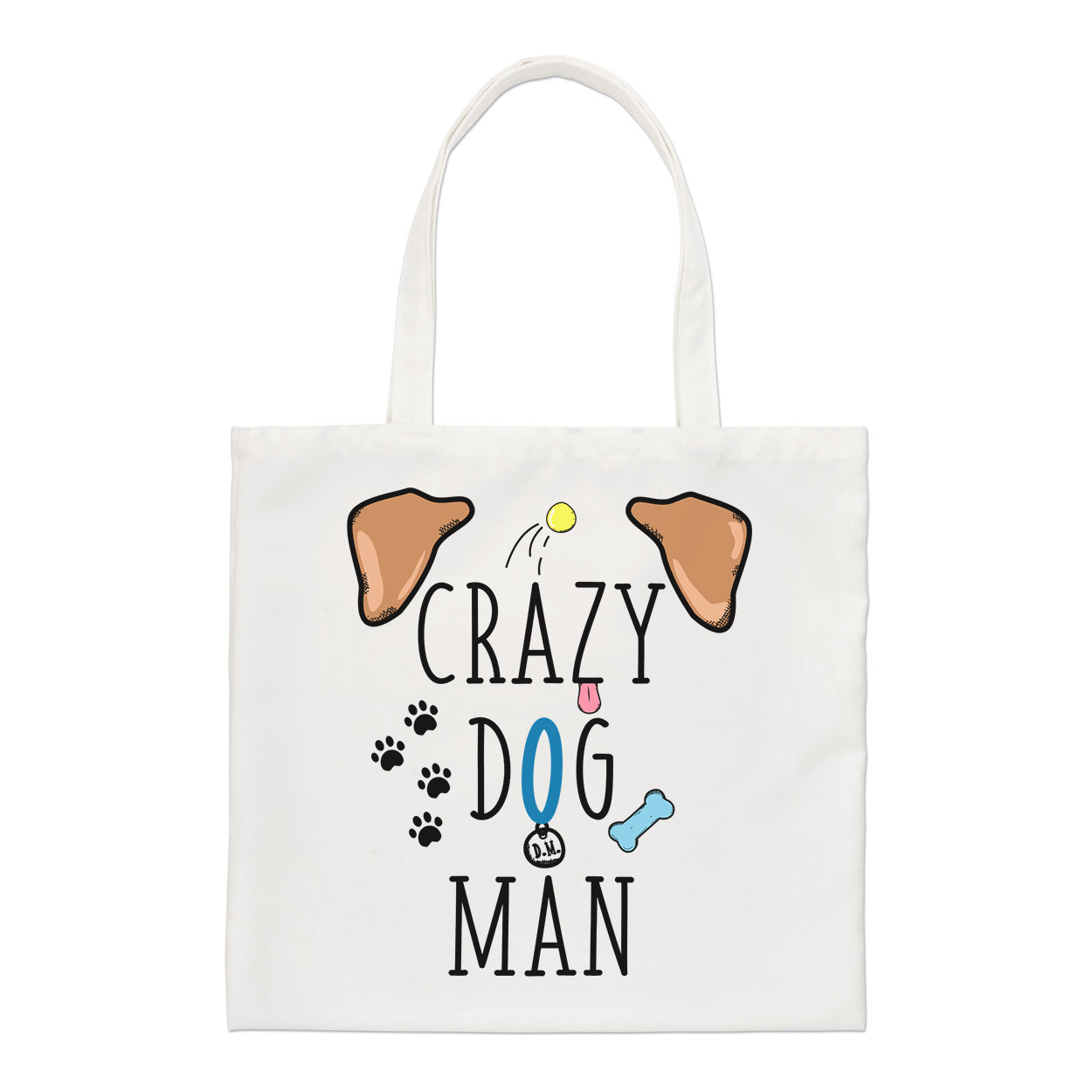Crazy Dog Man Regular Tote Bag Puppy Funny Shopper Shoulder