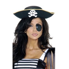 Black Pirate Costume Hat Skull  Gold Trim O/S Roma Costume New PH104