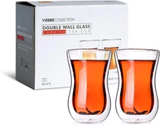 Turkish Tea Cups Double Wall Glass 4.25 oz Set of 2 - Turkis...
