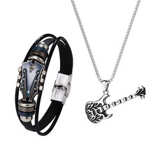 Stainless Steel Guitar Necklace Pendant Leath...