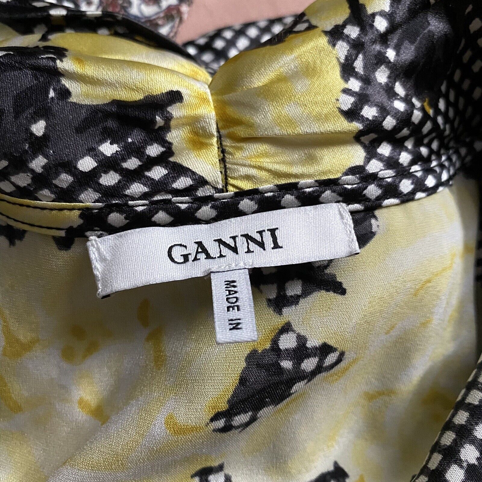 Ganni Gingham Rose Neck Wrap Silk Blouse Size 36 - image 10