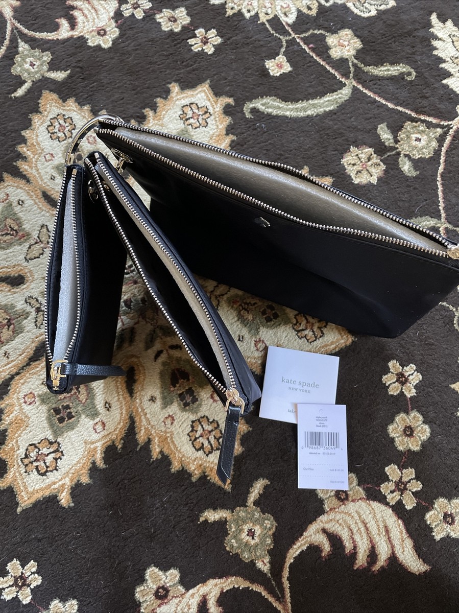R③ Kate Spade New York Dawn Triple Pouch Nylon Zipper (Black & Light