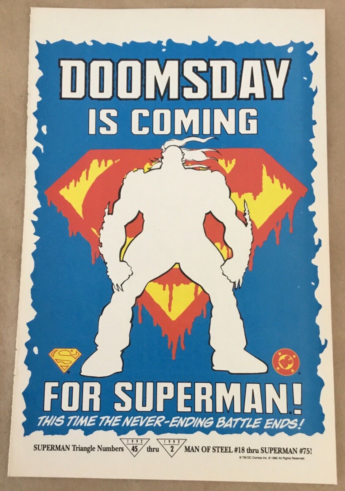 Superman Doomsday is Coming Print Ad 1992 promo art comic book illustration 90s