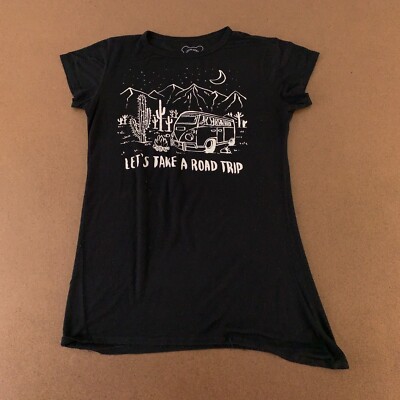 Color Bear Womens Large Black Let's Take A Road Trip Graphic Short Sleeve Tee