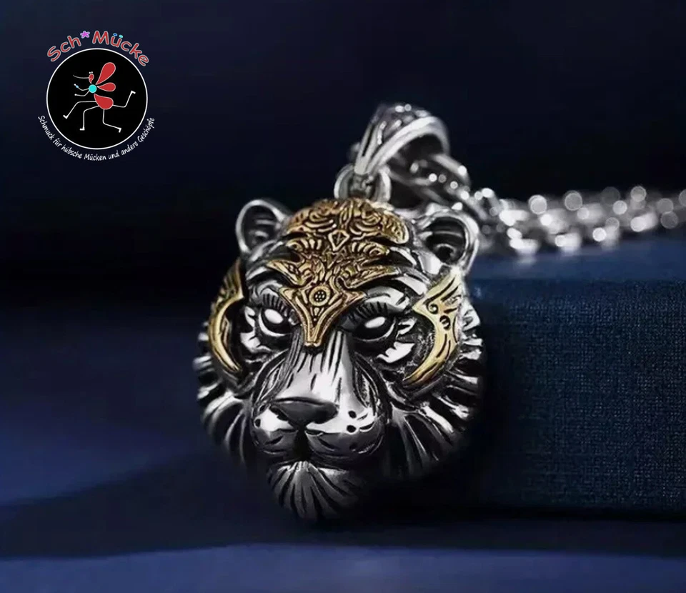 Halskette Anhänger 3D-Tigerkopf Tiger Jäger Amulett Glücksbringer Geschenkidee - Bild 2 von 3