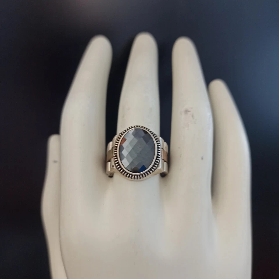 Correa de reloj de anillo para hombre negra brillante retro plata 925 bronce de colección 9,25 clásica Foto 4 de 4