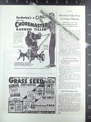#ad 1954 AD for Choremaster tiller utility garden tractor amp; Gro Coated grass seed $12.50