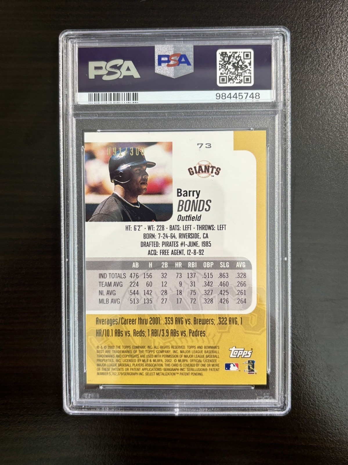 2002 Barry Bonds Blue Refractor Bowmans Best Serial # /300 PSA 8 POP 1! 🔥🔥 view 2