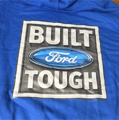 Ford Built Tough Blue Fleece Pullover Hoodie Men's Graphic Print Long Sleeve