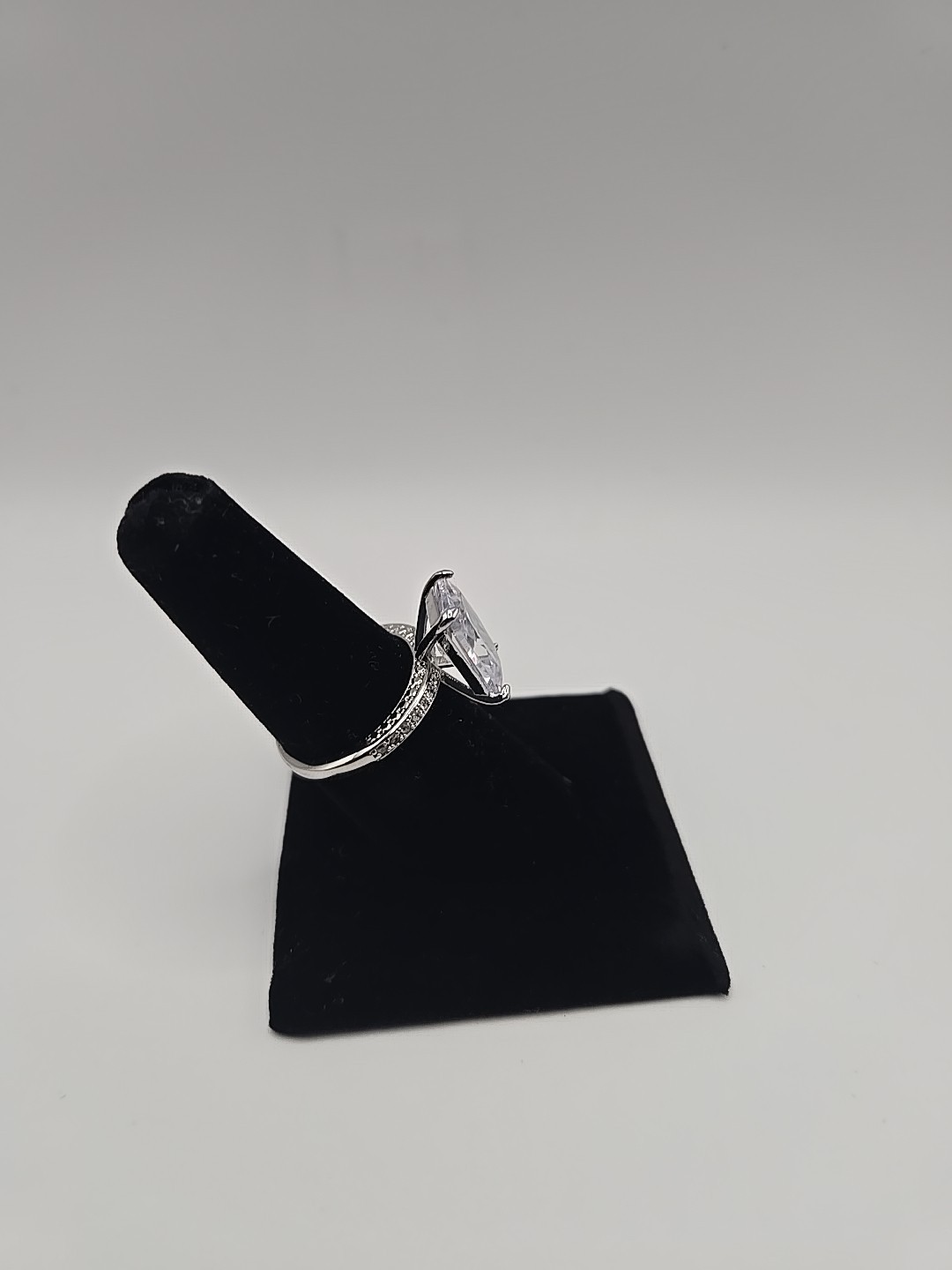 Large Rectangular Rhinestone Silver Tone Engageme… - image 6