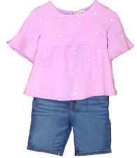 NWT GIRL'S SZ 8 CAT  JACK CRINKLE COTTON S/S SWING TOP  DENIM BERMUDA SHORTS