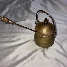 Vintage Brass Smudge Pot Cauldron Fire Starter Fireplace Tool W/ Pumice Wand
