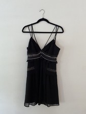 Vintage y2k BCBG Black Ruffle Chiffon Fairy Mini Dress Party Whimsygoth Lace S