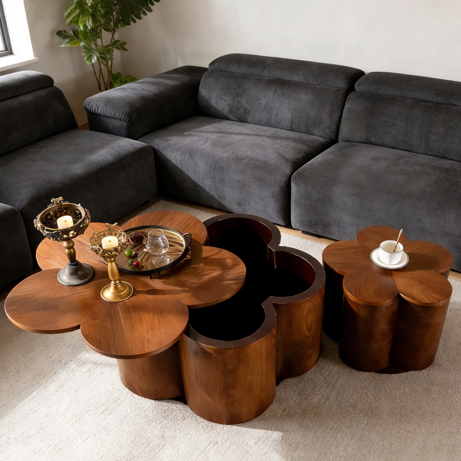 Nesting Coffee Table Set of 2, Modern Wooden Coffee Tables for Living Room