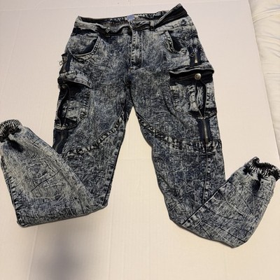 Women s RedFox Y2K Acid wash cargo jeans with elastic hem sz 15