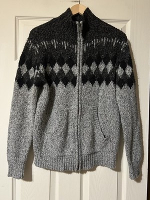 Buckle BKE Men s Size Medium Black Gray Full Zip Fair Isle Wool Blend Sweater