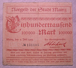 125) Mainz Stadt ★★★ 100000 Mark 2. Juli 1923 ★★★