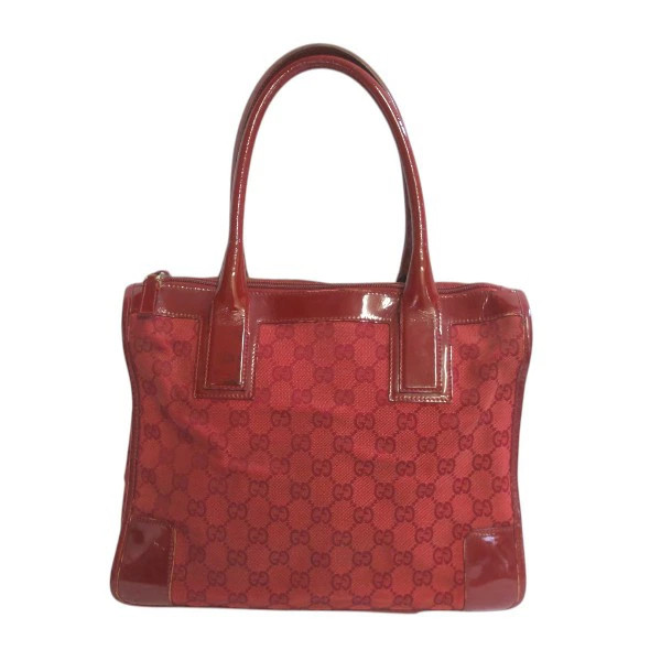 GUCCI GG Canvas and Patent Leather Shoulder Bag in Red