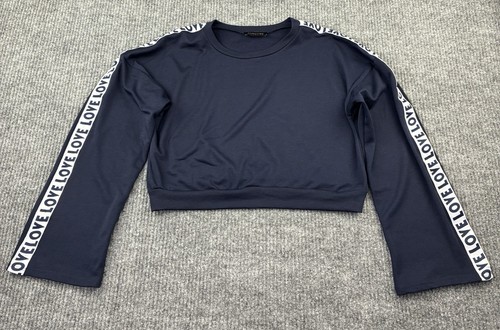 Seduction Women’s Crop Top Shirt “LOVE” Bell Sleeve Navy Blue Size M? (read) - Picture 3 of 17