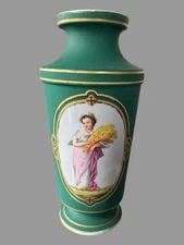 Antique Old Paris Porcelain Portrait 10.25" Vase of a Maiden Holding Wheat