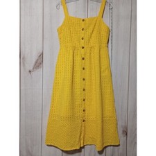 J Crew Dress Womens 8 Yellow Eyelet Button Front Sundress Pockets Cotton Summer