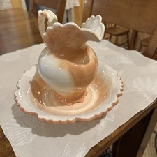 Wash Basin Set Orange & Cream Color Vintage 1981 Ceramic Hand Painted