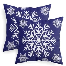 2 Cozy Fleece Throw Pillow Case Covers 17.5" Winter Merry Christmas Snow Flakes