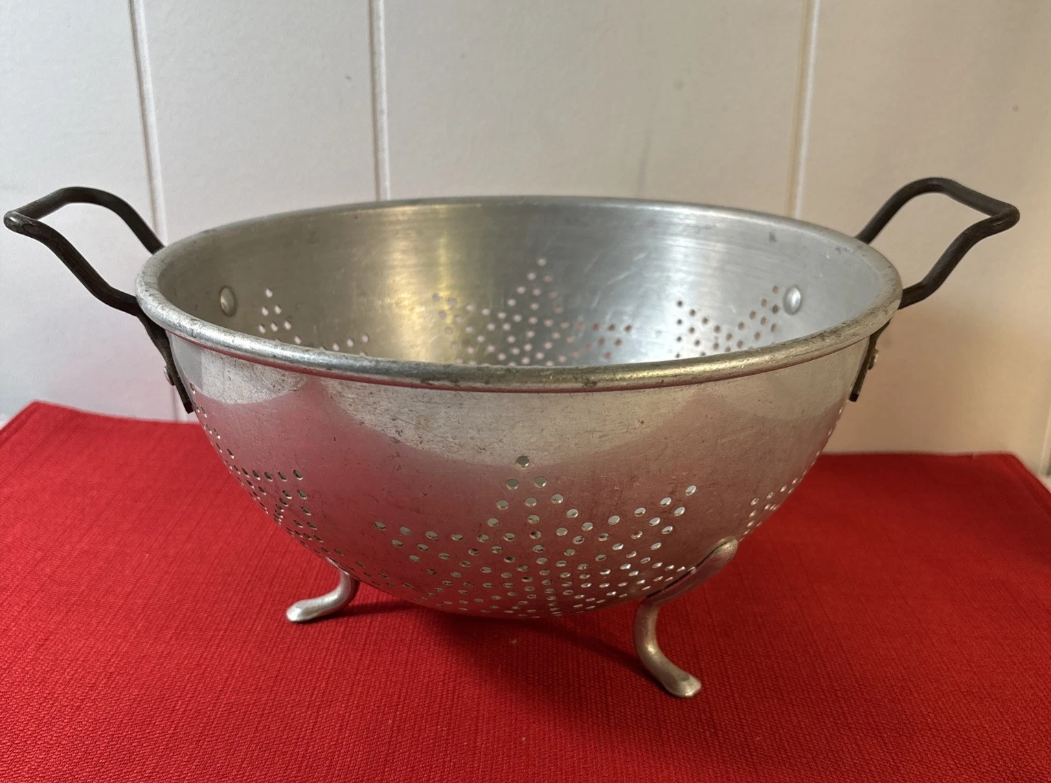 Vintage Strainer Aluminum Colander Star Design Two handles Farm Country Decor