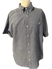 Weatherproof Vintage Blue Linen Cotton Woven Men's Short Sleeve Shirt Size L