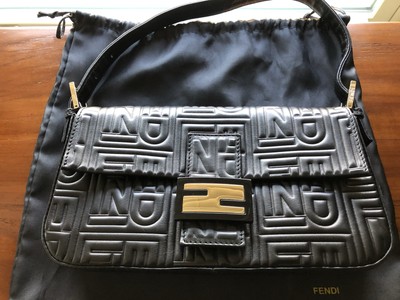 Fendi Classic Baguette Logo Embossed Nappa Leather Shoulder Small